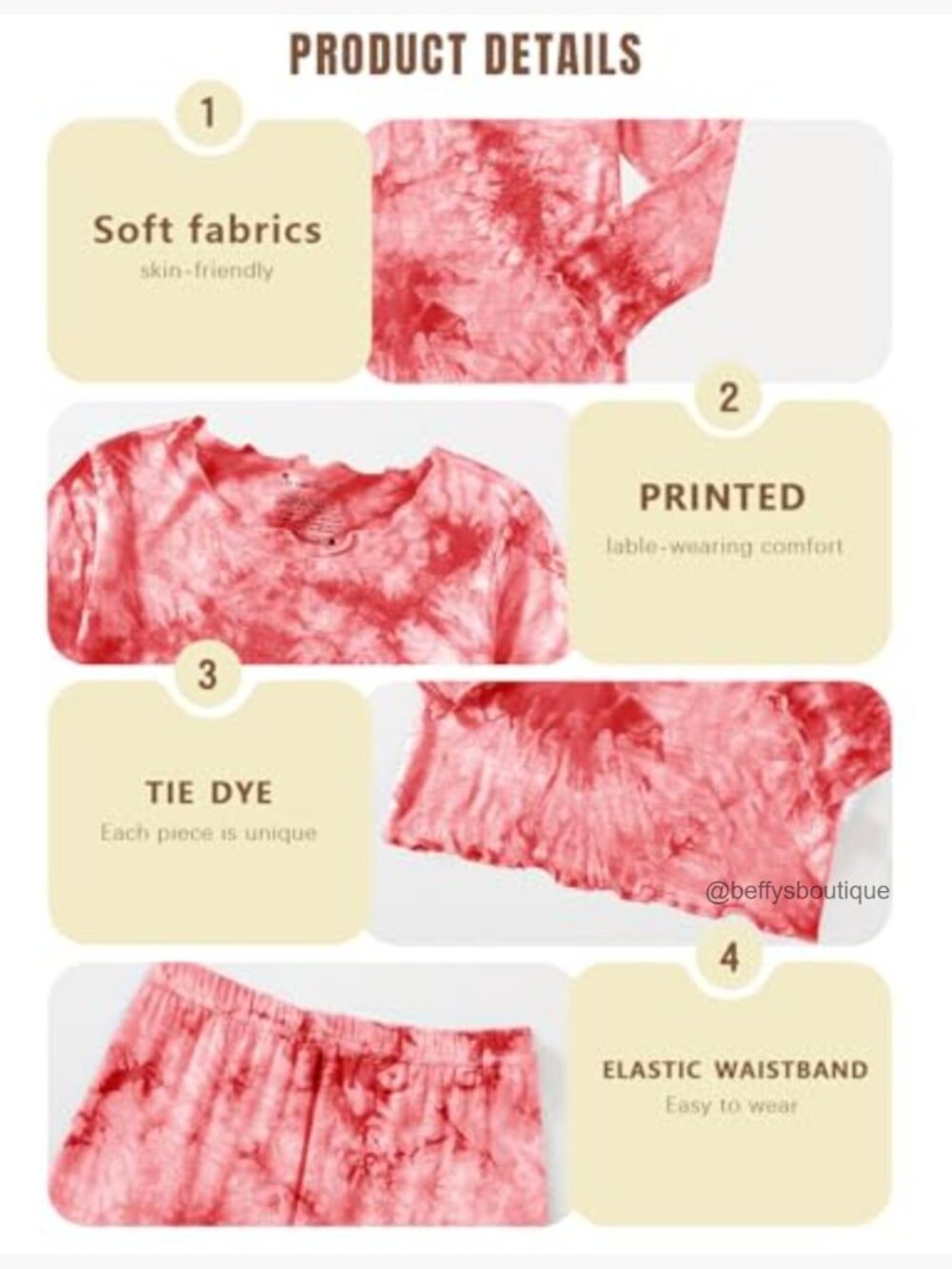 Kids Toddler Rayon Bamboo Pajama Set Long Sleeve 4pc Tops & Pants Tie Dye - Picture 6 of 7